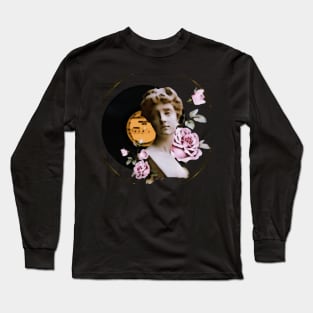 Aesthetics, darkness, romantic, moon, love, rose, statue, vintage, retro, artistic, artsy, classy, music, vinyl records, flowers, floral Long Sleeve T-Shirt